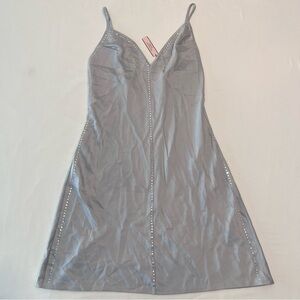 Victorias Secret Silver Babydoll lingerie Rhinestone Slip dress Sleepwear NWT XS